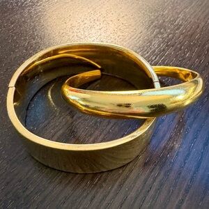 Gold plate hinged bangle and cuff